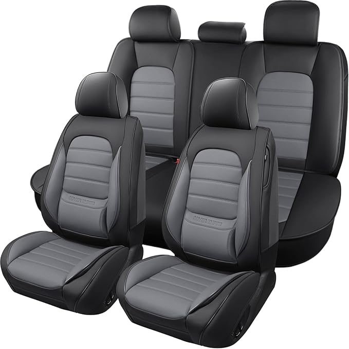 Car Seat Covers Full Set, Universal Leather Seat Covers for Cars, Breathable & Waterproof Automotive Seat Cover for Most Seda