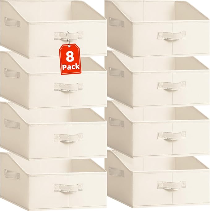 Criusia Closet Organizers Bins 8 Pack - Large Closet Shelf Organizer with Handles - Fabric Trapezoid Home Organization and St