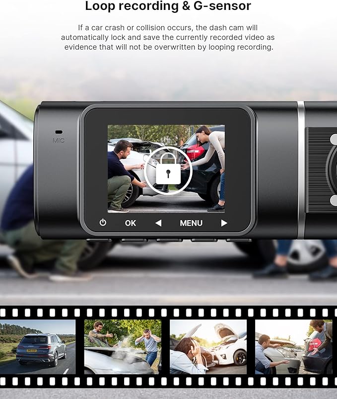 Dual Dash Cam Front and Inside 1080P Dash Camera for Cars IR Night Vision Car Camera for Taxi Accident Lock Parking Monitor 2