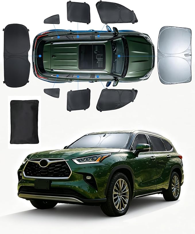 Sun Shades for Toyota Highlander 2022-2026 Windshield Sunshade Accessories Full Window Shades Front Rear Side Window Covers Fixed with Inserts Sun Visor Blocker Privacy Car Keep Car Cool 8 PCS