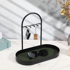MAQUITA Jewelry Organizer Stand & Key Holder Tray with Acrylic Base, Key Stand and Jewelry Tray with 5 Hooks