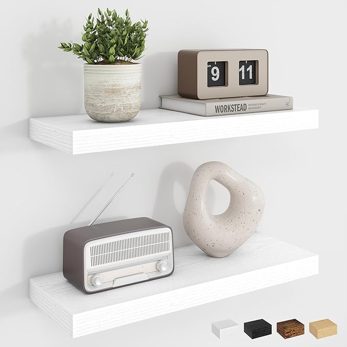 Dreamland Floating Shelves, 20Inch Rustic Wooden White Wall Shelves for Bathroom|Bedroom|Kitchen, Deep Wall Mounted Book Shel