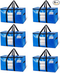 TAILI Extra Large Moving Bags, 6 Pack Blue Heavy Duty Totes For Storage with Visible Window, Wrap Around Handles, Storage Bag