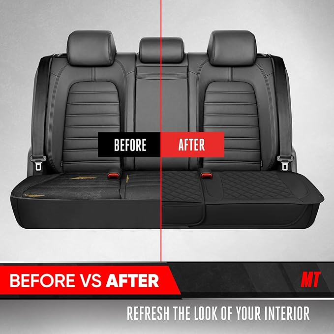 Motor Trend Rear Seat Cushion - Black Diamond Stitched Faux Leather Rear Seat Cover for Cars, Trucks, SUVs - Padded, Waterpro