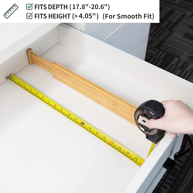 Utoplike 4 pcs Bamboo Kitchen Drawer Dividers Large, Adjustable Drawer Organizers, Spring Loaded, Works in Kitchen, Dresser, 