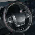 KAFEEK 15 Inch Genuine Top-Grain Leather Steering Wheel Cover, Anti-Slip Diamond Grid Texture, Breathable Cowhide Car Steerin