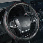 KAFEEK 15 Inch Genuine Top-Grain Leather Steering Wheel Cover, Anti-Slip Diamond Grid Texture, Breathable Cowhide Car Steerin