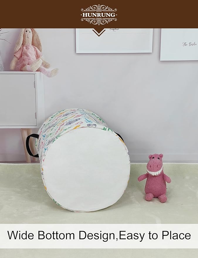 HUNRUNG Laundry Hamper,Large Canvas Fabric Lightweight Storage Basket Toy Organizer Dirty Clothes Collapsible Waterproof for 