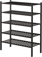 ROMGUAR CRAFT 5 Tier Bamboo Shoe Rack for Closet Free Standing Wood Shoe Shelf for Entryway Small Space Stackable 27"x11"x33"