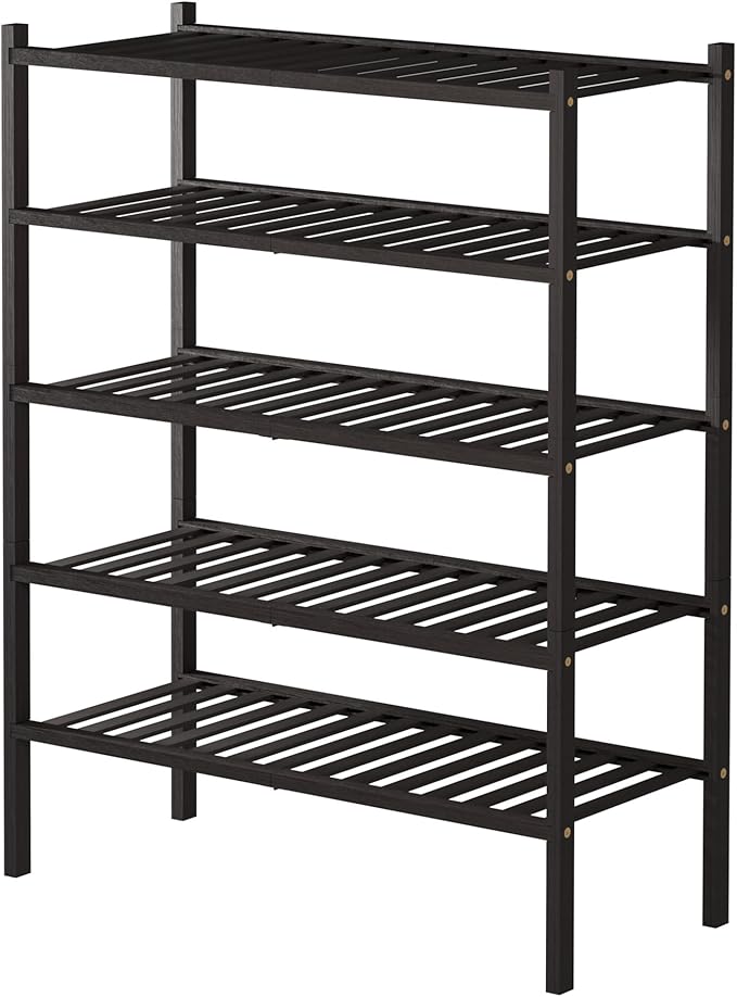 ROMGUAR CRAFT 5 Tier Bamboo Shoe Rack for Closet Free Standing Wood Shoe Shelf for Entryway Small Space Stackable 27"x11"x33"