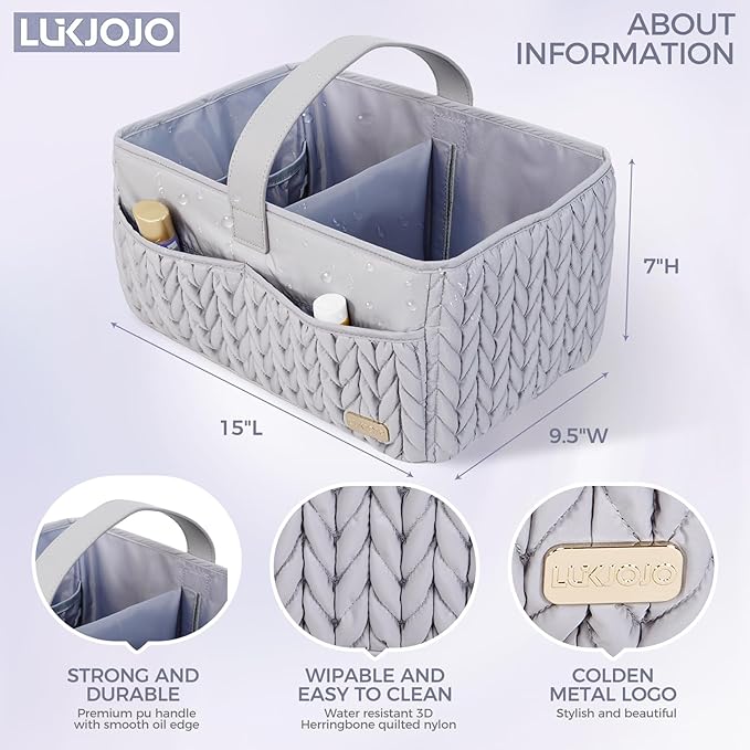 Luxurious Baby Diaper Caddy, Nursery Storage Basket for Newborn Boy and Girl, Travel Baby Basket for Diapers Baby Wipes, Orga