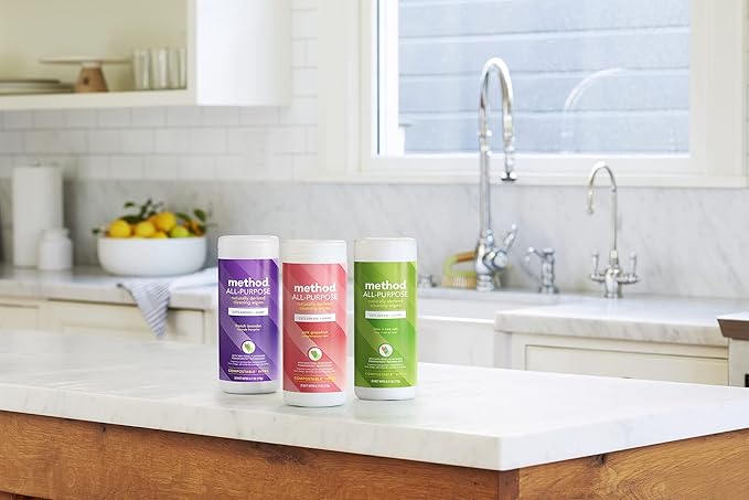 Method All-Purpose Cleaning Wipes, French Lavender, Multi-Surface, Compostable, 70 Count (Pack of 6)