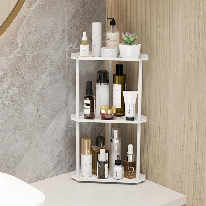 Jesginboo 3 Tier Bathroom Counter Organizer, Vanity Organizer Corner Shelf, Skincare, Makeup Countertop Organizers, Kitchen, 
