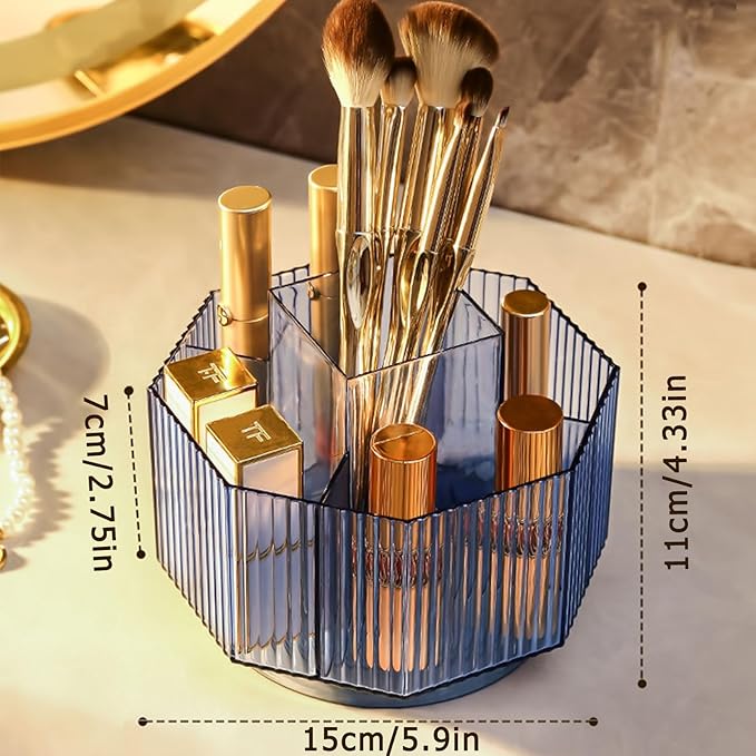 LINFIDITE 360°Rotating Makeup Organizer Holder Cosmetic Display Case Clear Makeup Brush Lip Gloss Organizer Case with 5 Slots