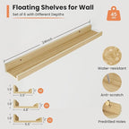 Fun Memories Picture Ledge Shelf, 24 Inch Long Floating Shelves Set of 6, Picture Shelf for Wall with Lip, Large Nursery Book