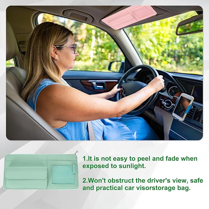 PATIKIL 1 Pcs Car Sun Visor Organizer, 12.8 x 6.5 Inch PU Leather Vehicle Storage Pouch Holder for Sunglasses Card Pen Driver License Car Accessories, Blue