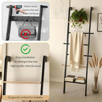Wooden Ladder with Shelf for Decor, 6-Tier Decor Ladder with Non-Slip Mat & Hooks, Farmhouse Style Leaning Wall Display Holde