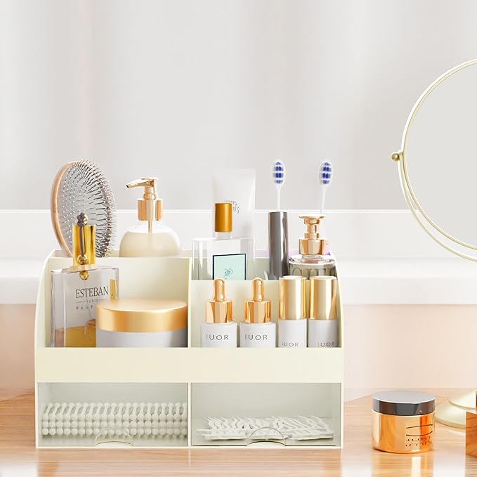Makeup Organizer with Drawers, Cosmetic Storage for Dresser Vanity and Bathroom Countertop, Beauty Holder for Lipstick Brush,
