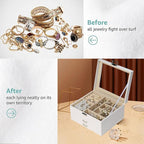 BOOVO Clear Lid Jewelry Box,3 Layers Jewelry Organizer Large Multi-Functional Jewelry Storage Box with 2 Drawers,Jewelry Disp