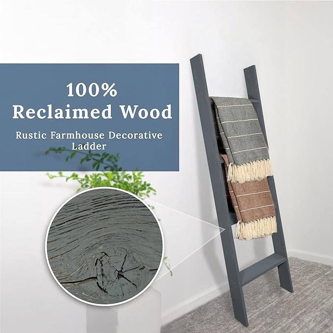 BARNWOODUSA Throw Blanket Ladder – Fully Assembled Reclaimed Wood – Rustic Decorative Ladder for Towels, Quilts, & More – Per
