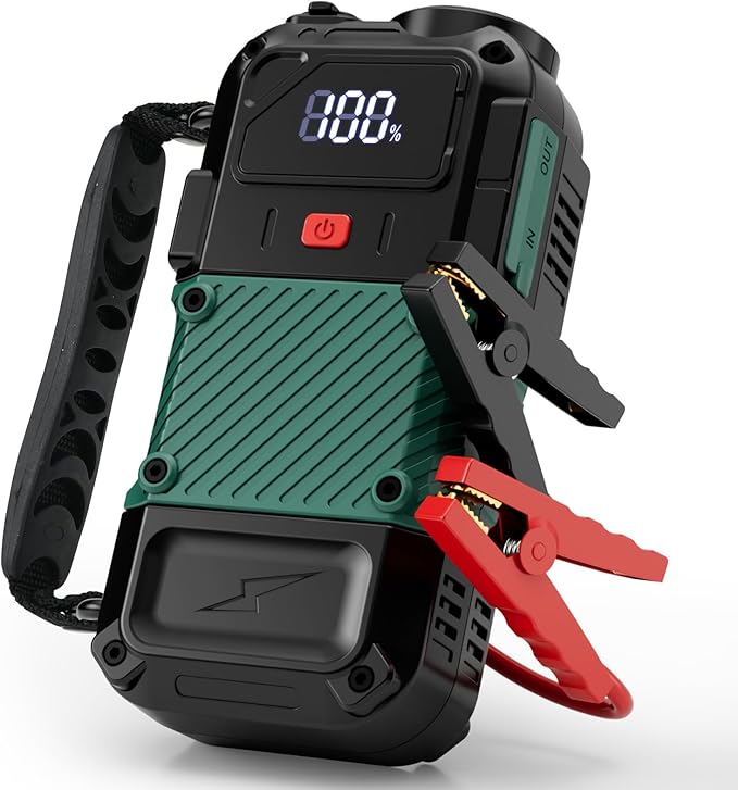 Portable Car Battery Jump Starter, 3000A - 12V Portable Jump Box for 6.0L Diesel & 8.0L Gas, Compact Battery Jump Pack, Extended Smart Jumper Cables Equipped, USB Outputs, and Lights
