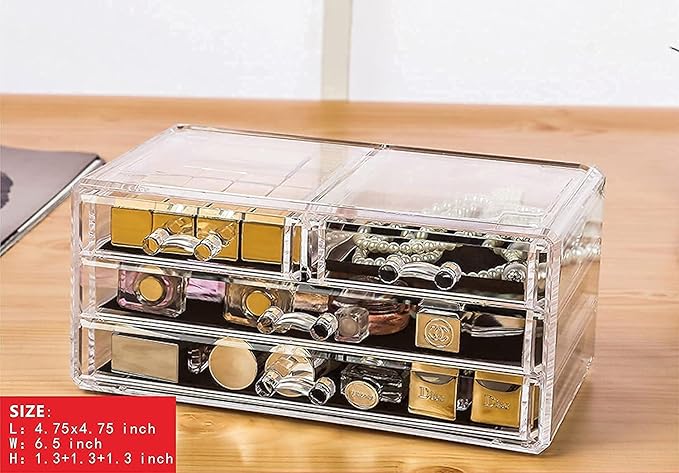 Cq acrylic 3 Pack Clear Makeup Organizer for Vanity,Countertop,Stackable 8 Drawers Cosmetic Storage for Hair Clip,Jewelry,Lip