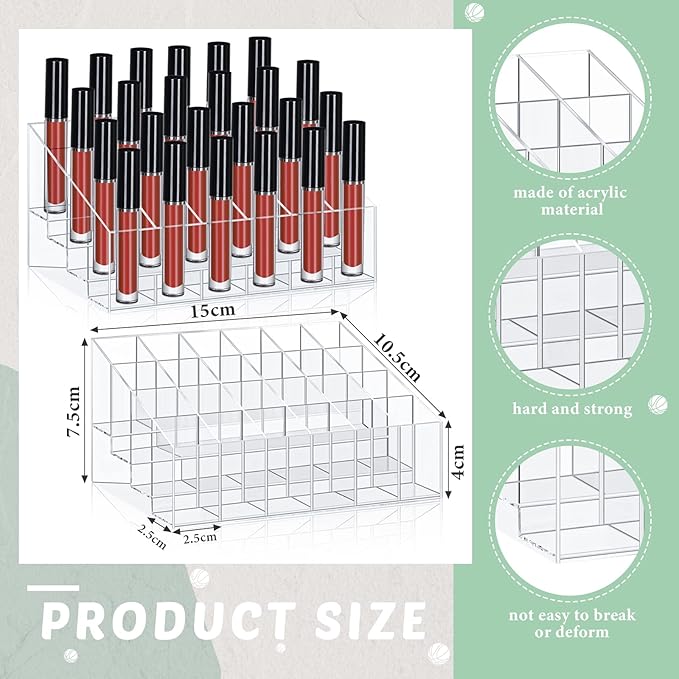 Macarrie 4 Pieces Lipstick Holder Organizer 24 Slot Acrylic Lipstick Makeup Organizer Case Display Stand Storage Box for Lips