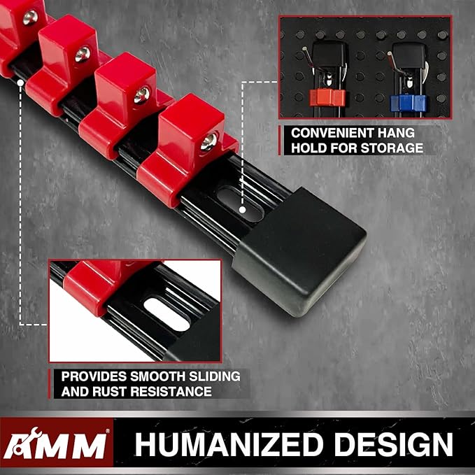 AMM 18-Piece Socket Organizer, 1/2 inch, 3/8 inch and 1/4 inch Drive ABS Tools-Socket Holder,Heavy Duty Socket Racks, Premium