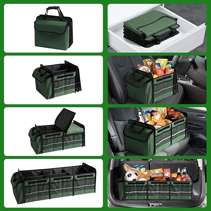 Car Trunk Organizer,115L Heavy Duty Collapsible Trunk Storage, with Insulated Leakproof Cooler Bag Vehicle Cargo Organizer with