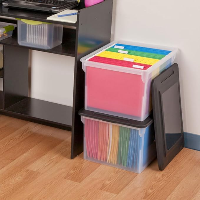 Sterilite File Box, Stackable Storage Bin with Lid, Organize Receipts, Bills, Taxes and Papers in the Home, Office, Clear Bas