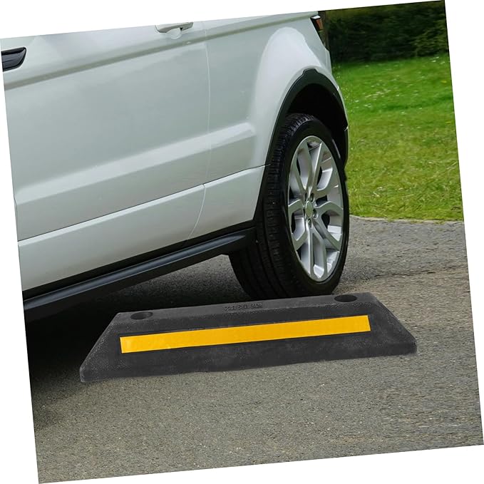 Reinforced Rubber Garage Parking Stopper with Bright Reflective Tape Wheel Stopper for Vehicle Tire Positioning Easy Installation with Pre-drilled for Schools Malls and Underground