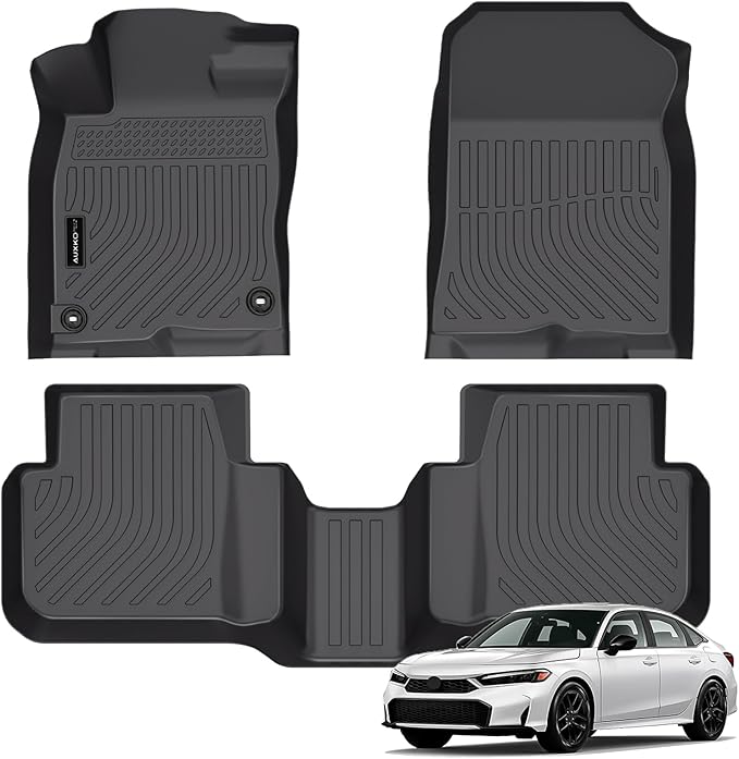 Auxko All Weather Floor Mats Fit for Honda Civic Sedan Hybrid & Civic Hatchback Hybrid 2026 2025 TPE Liners Accessories All Season Guard Odorless Anti-Slip Floor Mats Black