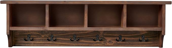 Alaterre Furniture Pomona Entryway Organizer – Rustic Farmhouse 48-Inch Wall-Mounted Coat Rack with 6 Double Hooks & 4 Open C