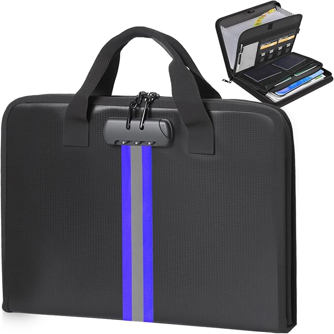 Accordion File Organizer with Combination Lock,Fireproof Expanding File Folder with Multi Pockets,13 Pockets Document Organiz
