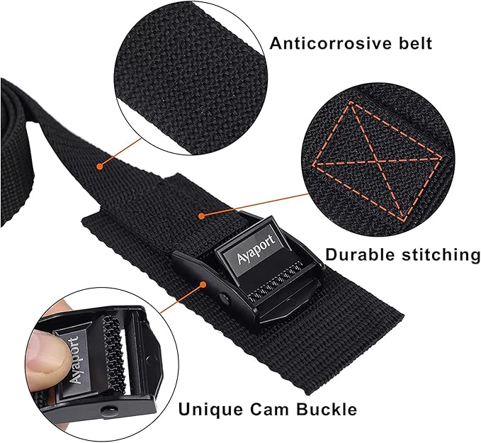 Ayaport Lashing Straps with Buckles Adjustable Cam Buckle Tie Down Cinch Strap for Packing Black 4 Pack