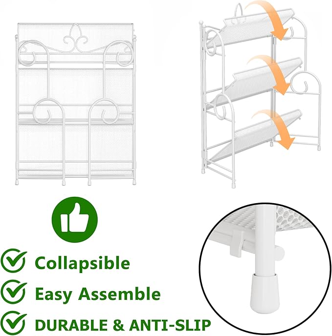 YIUKEA Bathroom Counter Organizer - Spice Rack Countertop 3 Tier Counter Shelf Organizer for Bathroom Kitchen Bedroom Foldabl