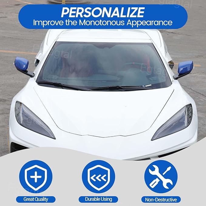 Door Rear View Mirror Cover Cap Compatible with Chevrolet Corvette C8 2020-2026, ABS Side View Mirror Cover, Auto Door Rearview Mirror Protective Trim Cap 2Pcs (Blue)