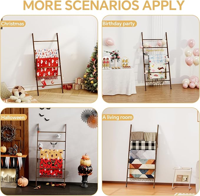 Delywh 6-Tier Wide Double Blanket Ladder Wood, Rustic Decorative Towel Rack for Big Blanket, Towel, Quilt, Clothes, Freestand