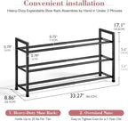 Bumusty 3-Tier Expandable Shoe Rack for Closet, 18“-33” Adjustable Shoe Rack for Small Space, Small Shoe Organizer for Front 