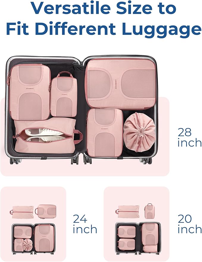 BAGSMART Compression Packing Cubes, 6 Set Packing Cubes for Suitcases, Lightweight Suitcases Organizers Bag Set & Compression
