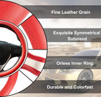 Evankin Red Leather Steering Wheel Cover, Comfortable and Soft Solid Color Universal Steering Wheel Cover 15 inch, Suitable f