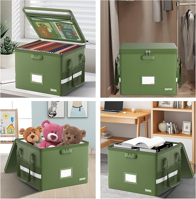 ENGPOW 5200°F File Box Fireproof Document Box with Lock,Heat Insulated Collapsible File Storage Organizer Box with Handle,Por