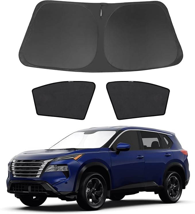 3PCS Car Window Shades Front Windshield Sun Shade Foldable Window Shade Custom Fit for Nissan Rogue 2023-2024 Accessories Car Shades for Front Windows Anti-UV Rays Block Heat
