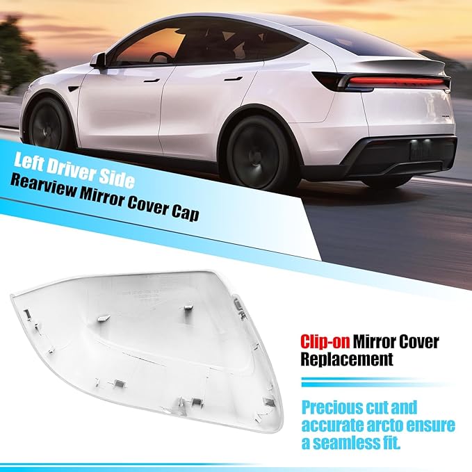 Jaronx Compatible with Tesla Model Y Mirror Cover Replacement Juniper 2025 2026, Left Driver Side Clip-on Rear View Mirror Cover Cap for Tesla Model Y Juniper Accessories 1963538-D0-B (Pearl White)