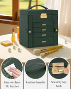 TORIBIO Jewelry Box for Women, Leather Jewelry Organizer with Mirror & Lock, 5-Tier Jewelry Storage Organizer with 4 Drawers 