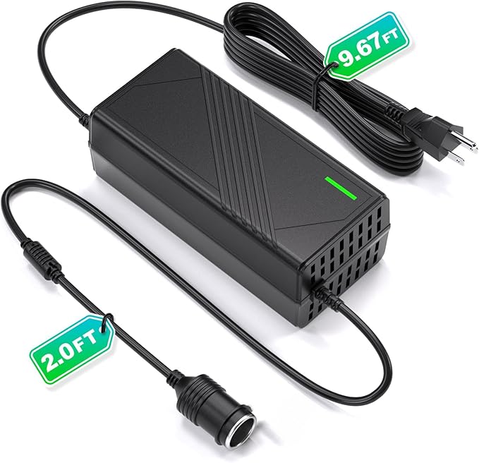 AC to DC Converter 20A/240W/12.36FT/110V-240V to 12V Converter Car Cigarette Lighter Socket AC/DC Power Adapter for Inflator,