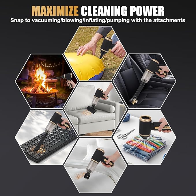 4-in-1 Cordless Car Vacuum Cleaner, 14000PA Powerful Handheld Vacuum with Air Duster & Inflator, Portable Rechargeable Vacuum