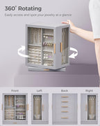 Glimmloop 360° Rotating Jewelry Box with 5 Drawers, Spacious Vertical Jewelry Organizer with Glass Window, Jewelry Storage Ca