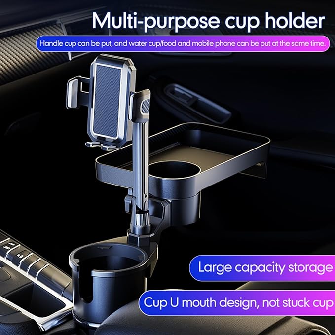 Car Cup Holder Multifunctional Cup Holder Expander with ° Rotation Tray Mobile Phone Holder Adjustable Base to Front Back Sea