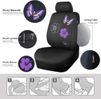 CAR PASS Universal Cloth Butterfly Car Seat Covers Full Set, Embroidered Flower Waterproof Car Floor Mats Carpet, Butterflies